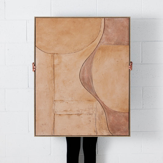 3D Textural Abstract Framed Canvas Wall Art Taupe KAILE