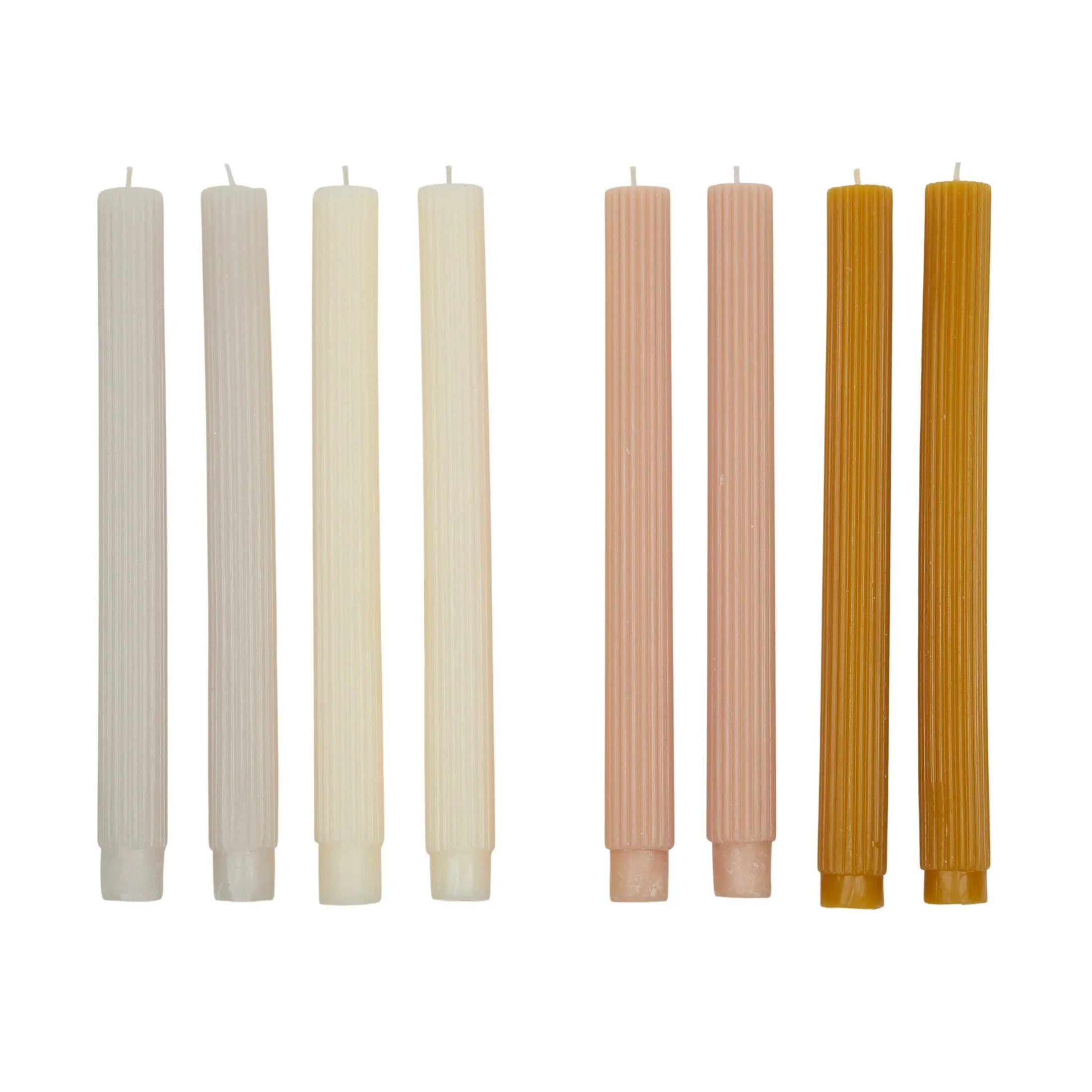 RIBBED S/4 CANDLE 25CM LIGHT TONE 2 ASST COAST