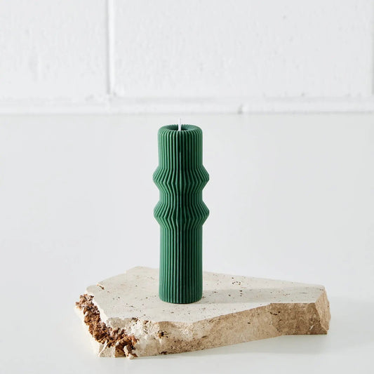 Abstract Ribbed Pillar Candle Green KAILE