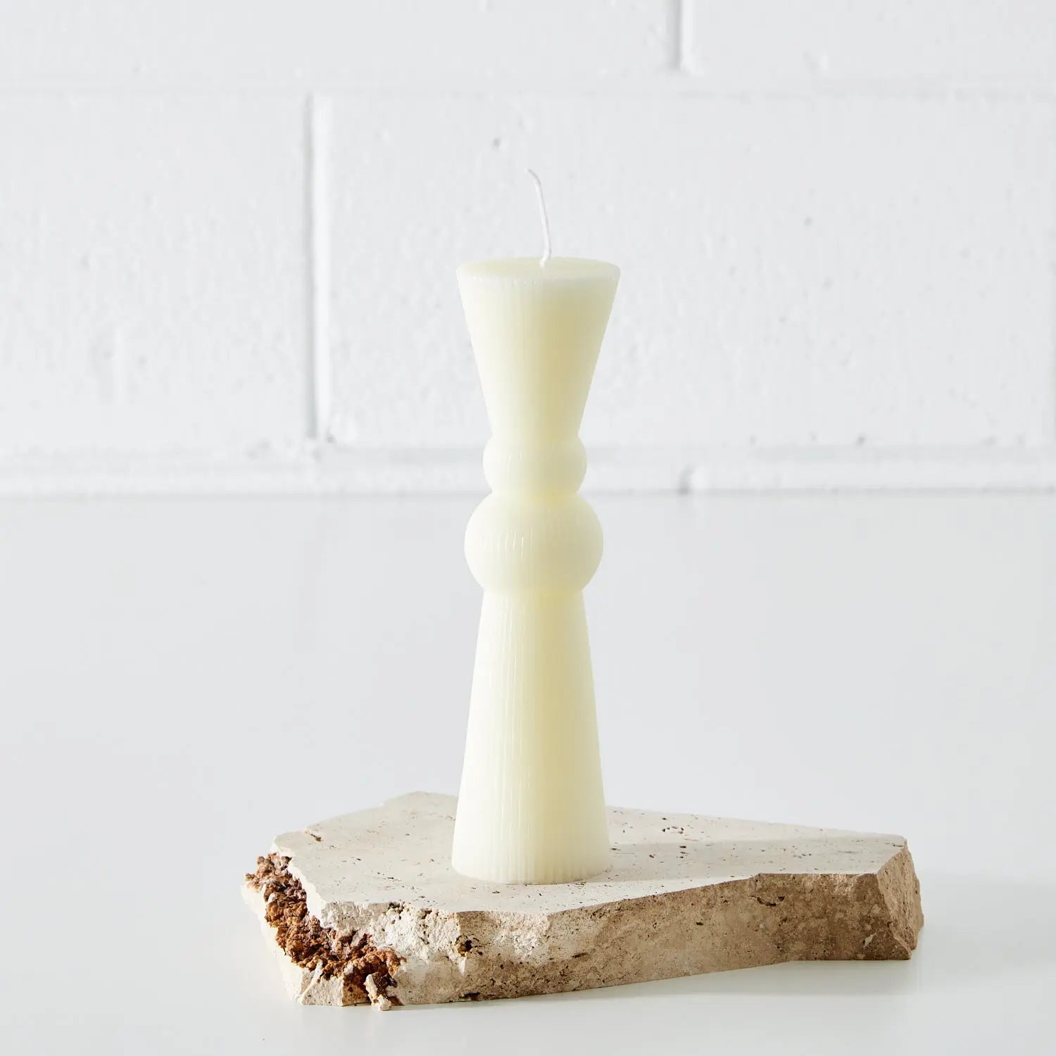 Abstract Ribbed Pillar Candle Large White KAILE