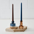 Load image into Gallery viewer, Set of Two Abstract Glass Candle Holders Navy/Amber COAST
