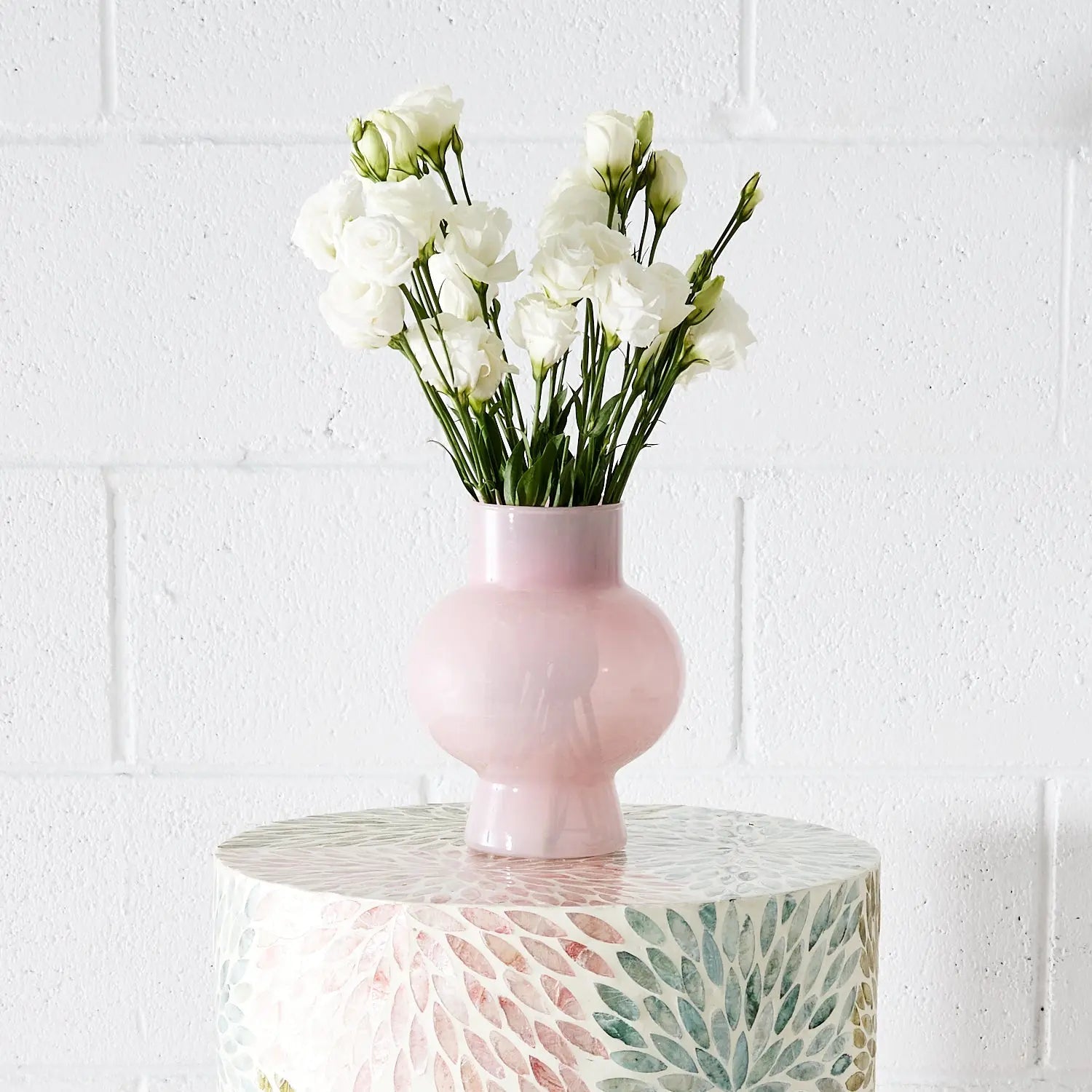 Resin and Capz Shell Flower Inlay Side Table KAILE