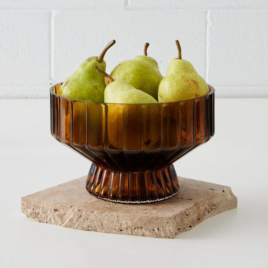 Ridged Glass Footed Bowl Amber COAST