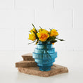 Load image into Gallery viewer, Ridged Round Glass Vase Blue KAILE
