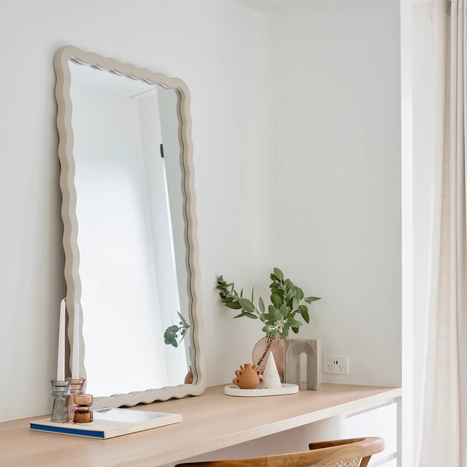 Wavy Wood Mirror in Taupe COAST