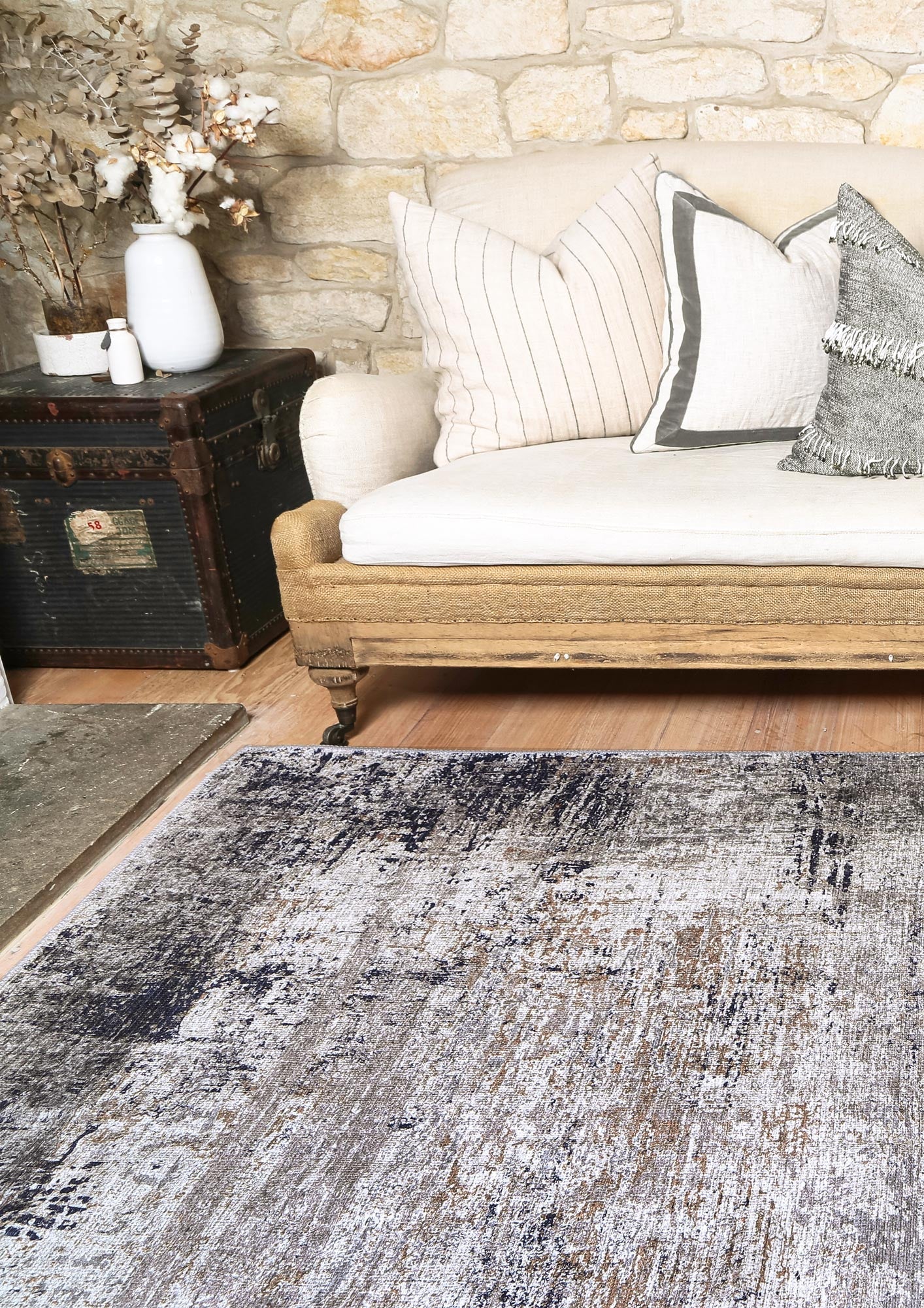 Dunedin Echo Blue Grey Abstract Washable Rug