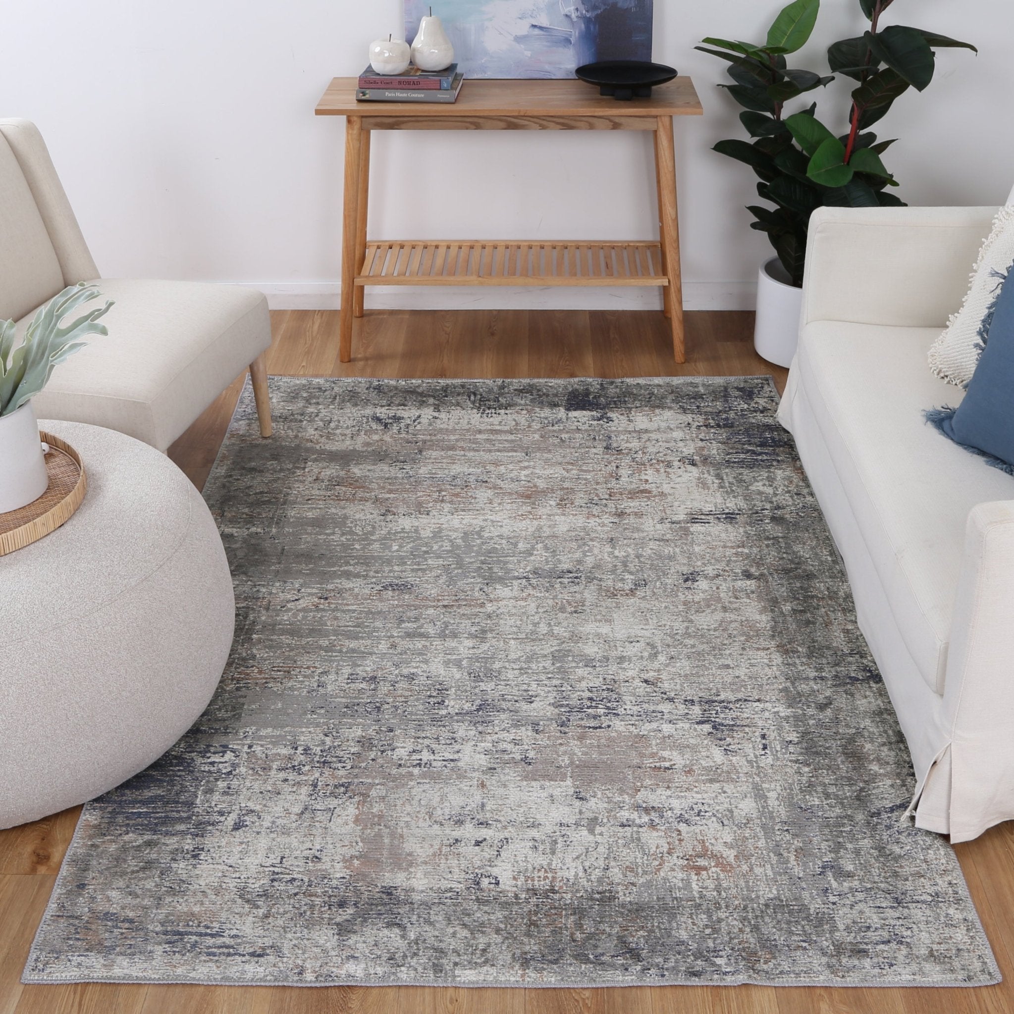 Dunedin Echo Blue Grey Abstract Washable Rug