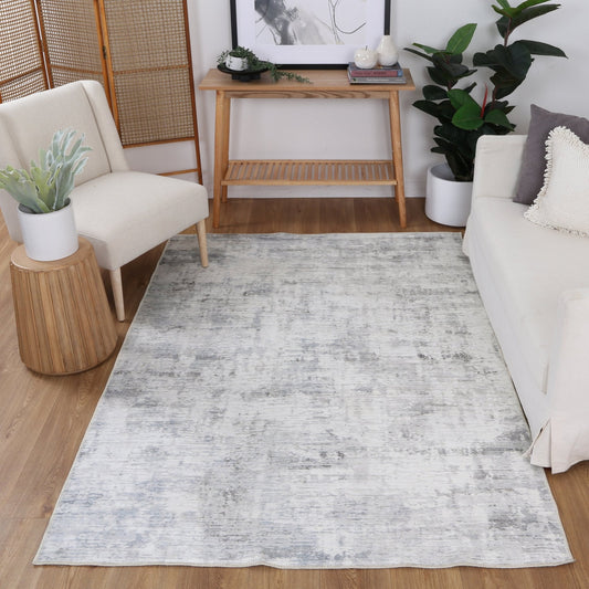 Queenstown Evalina Grey Abstract Washable Rug