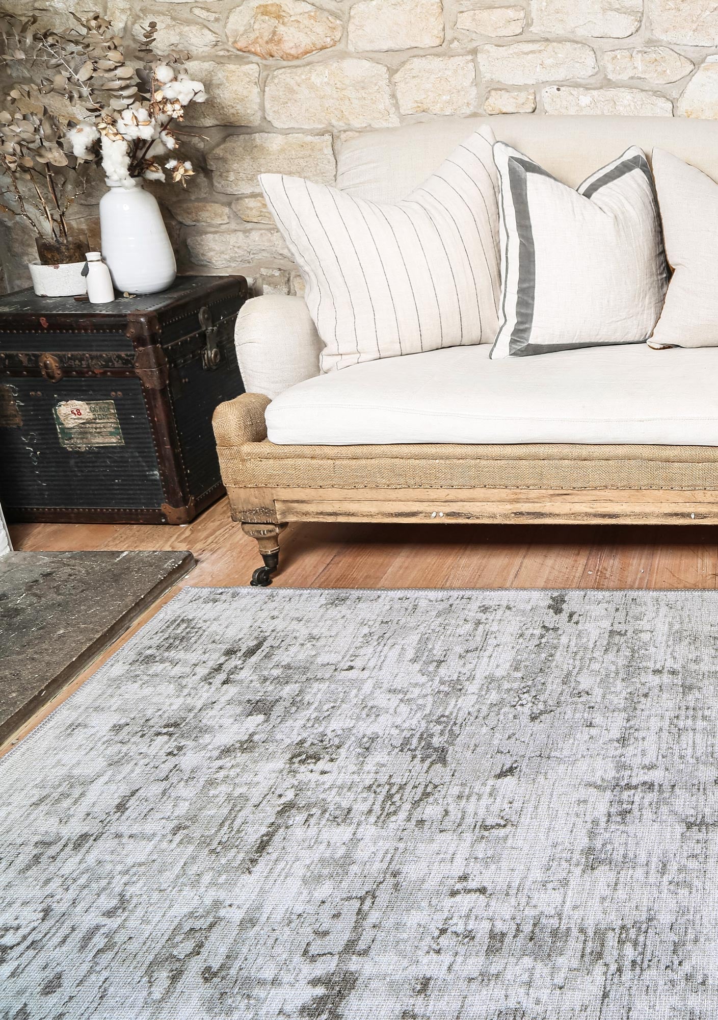 Queenstown Evalina Grey Abstract Washable Rug