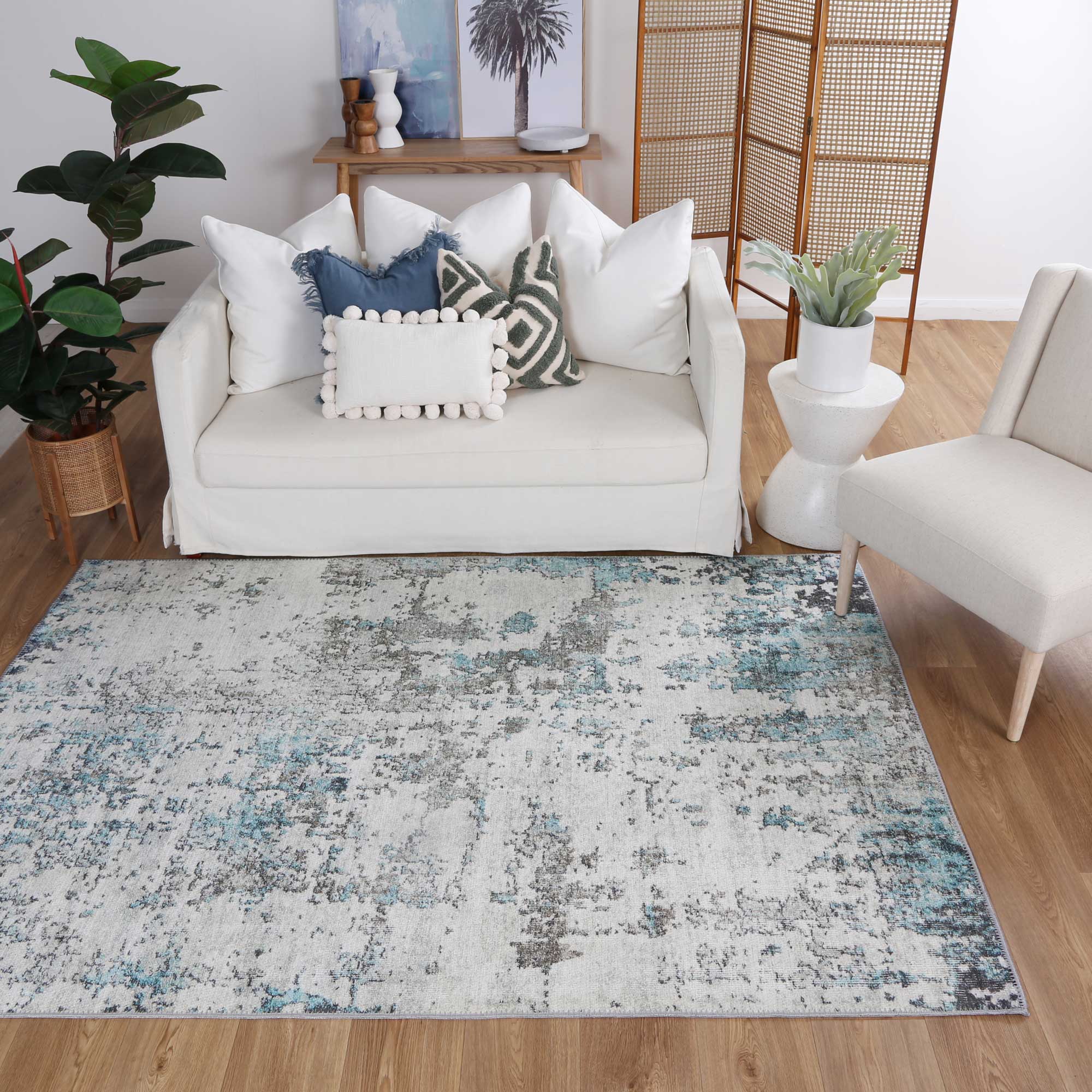 Karamea Akkad Blue Machine Washable Rug