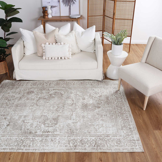 Takaka Arbela Beige Machine Washable Rug