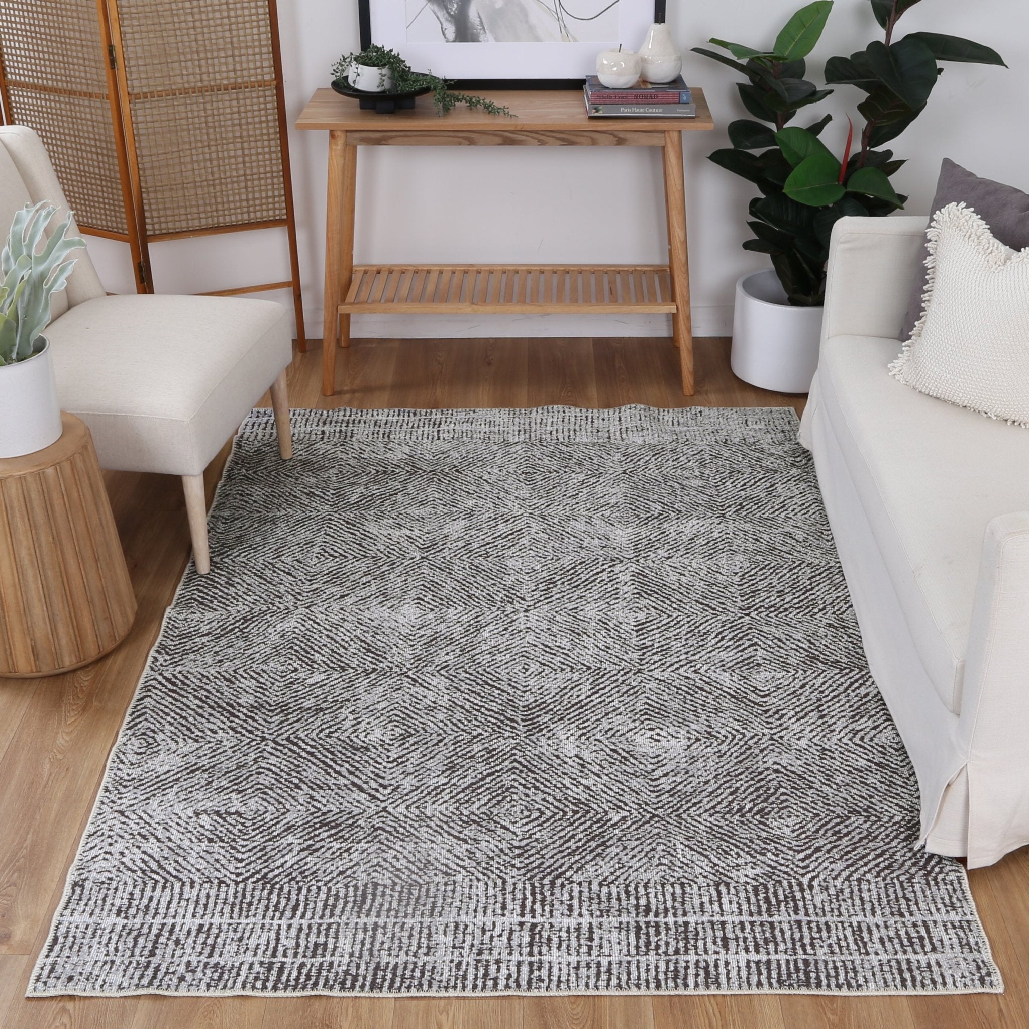 Rotorua Lauro Grey Contemporary Washable Rug