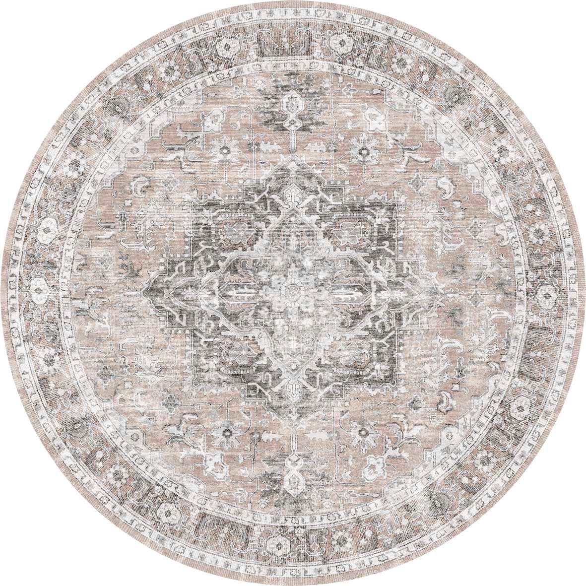 Matakana Cezanne Blush Distressed Vintage Round Washable Rug