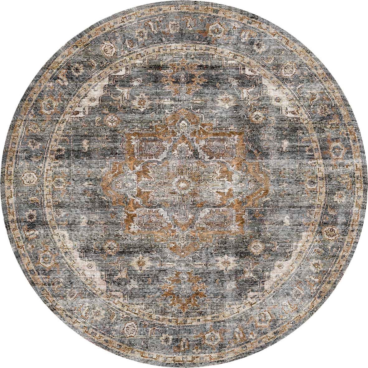 Matakana Cezanne Rabbit Gray Inca Gold Distressed Vintage Round Washable Rug