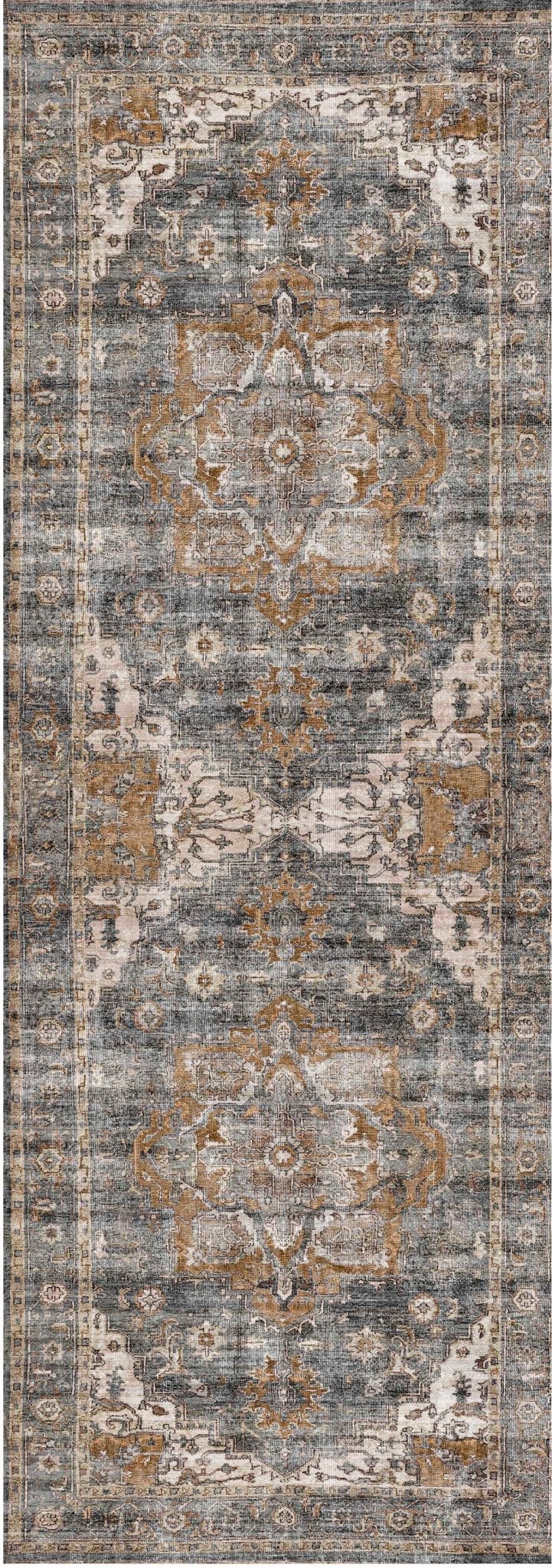 Matakana Cezanne Rabbit Gray Inca Gold Distressed Vintage Washable Runner