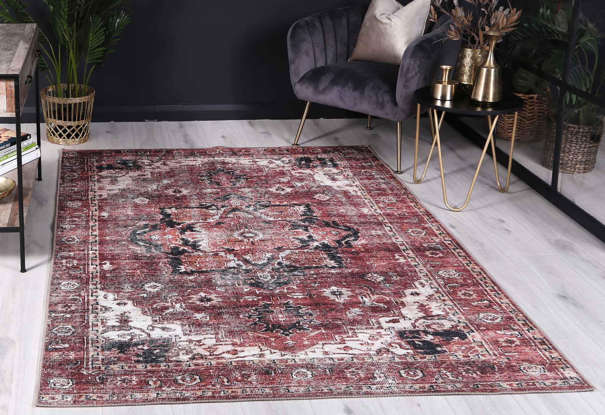 Matakana Cezanne Terracotta Distressed Vintage Washable Rug