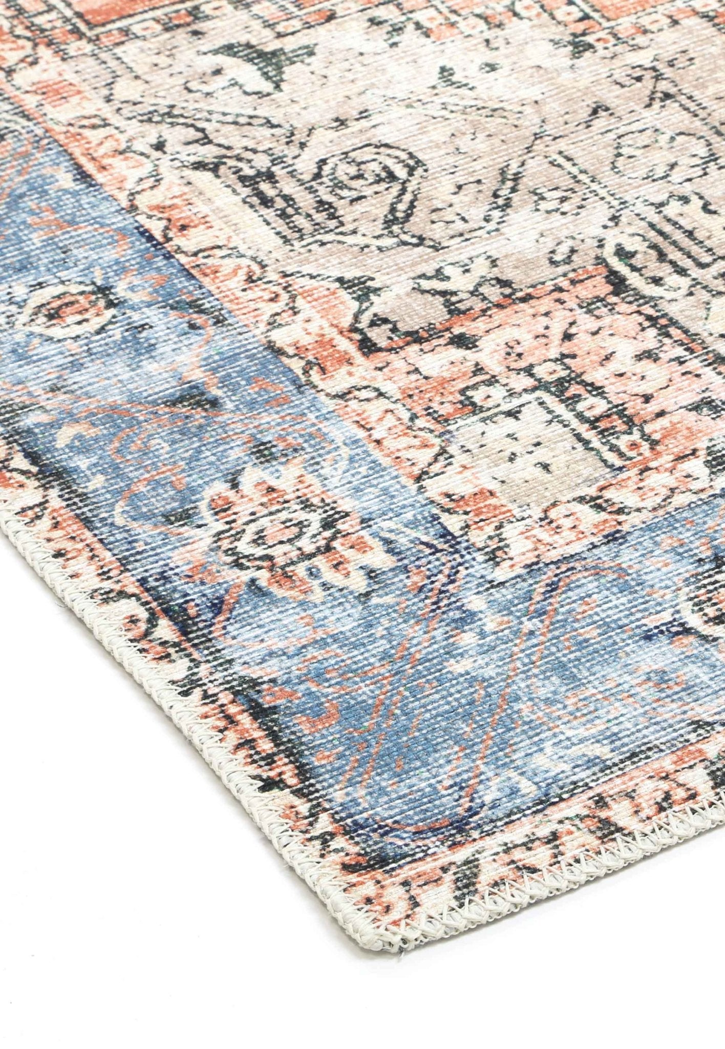 Matakana Cezanne Terracotta Blue Distressed Vintage Washable Runner