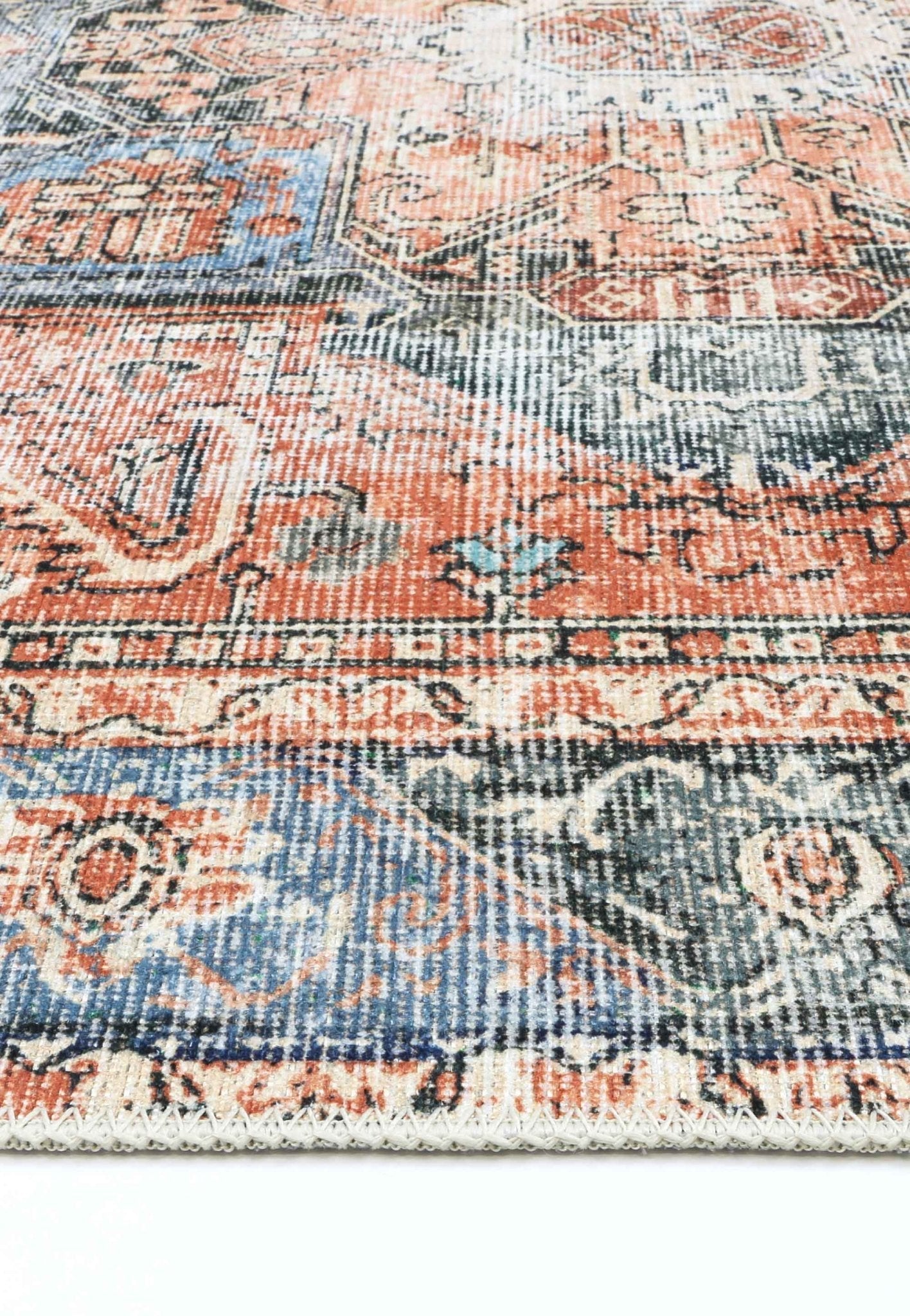 Matakana Cezanne Terracotta Blue Distressed Vintage Washable Runner