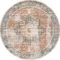 Load image into Gallery viewer, Matakana Cezanne Terracotta Blue Distressed Vintage Round Washable Rug
