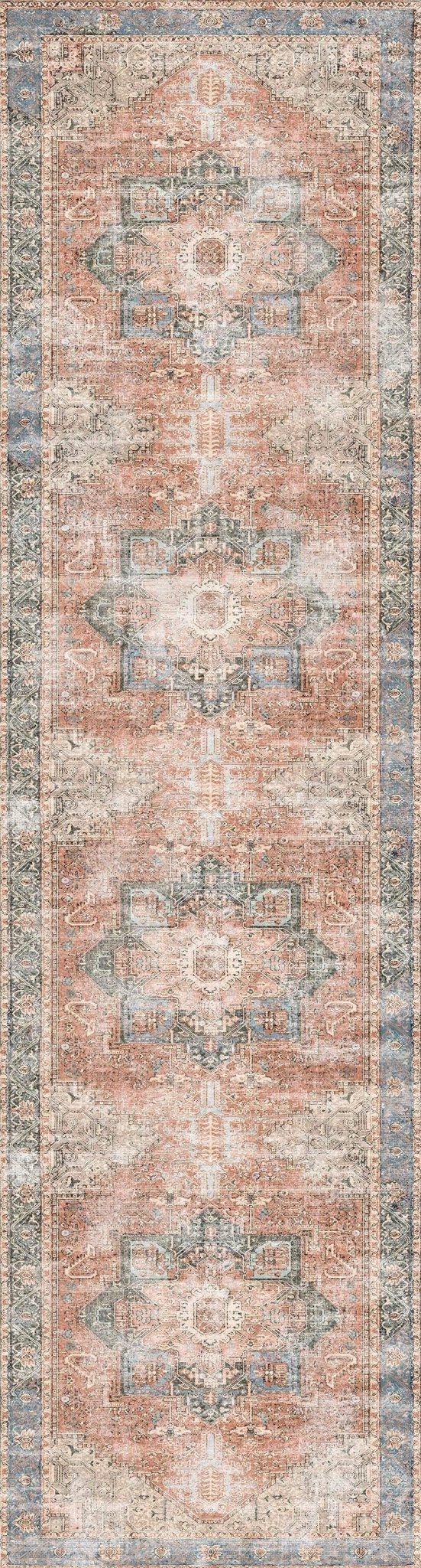 Matakana Cezanne Terracotta Blue Distressed Vintage Washable Rug