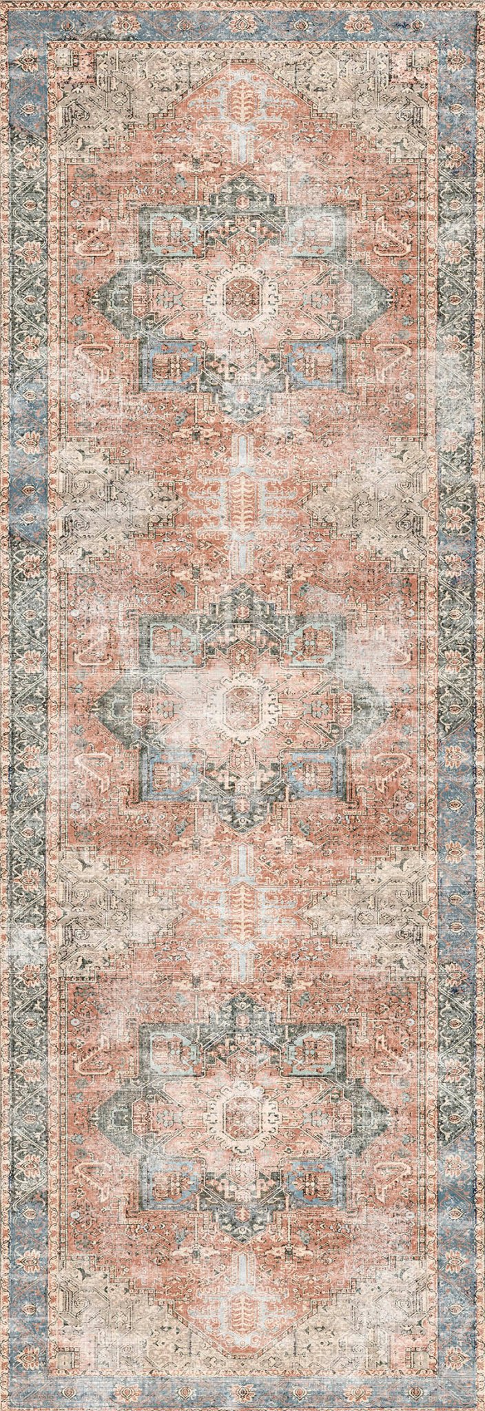 Matakana Cezanne Terracotta Blue Distressed Vintage Washable Rug