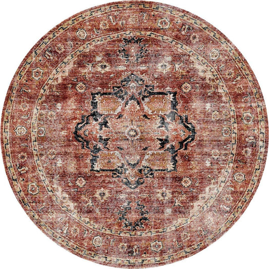 Matakana Cezanne Terracotta Distressed Vintage Round Washable Rug