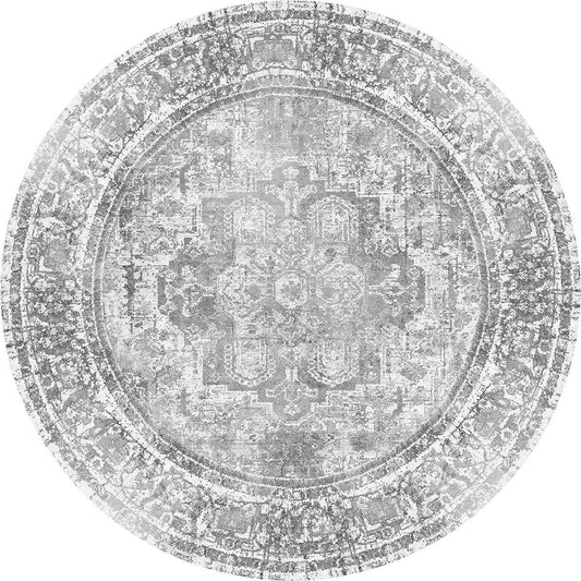 Hanmer Chilaz Grey Distressed Vintage Round Washable Rug