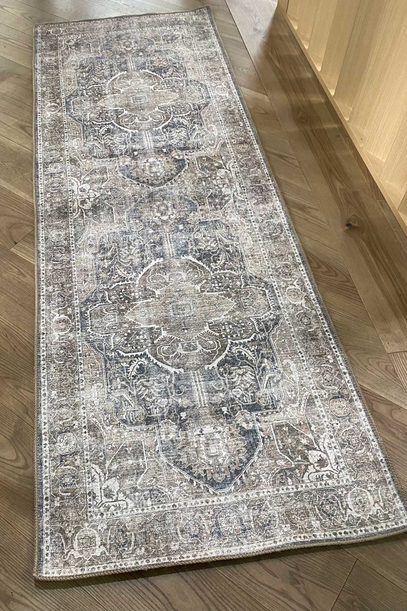 Waiheke Kendra Ash Distressed Vintage Washable Runner