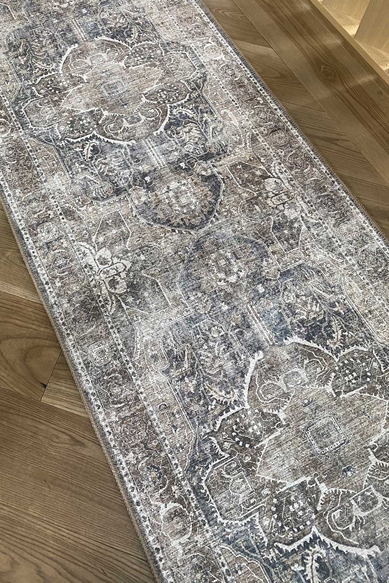 Waiheke Kendra Ash Distressed Vintage Washable Runner