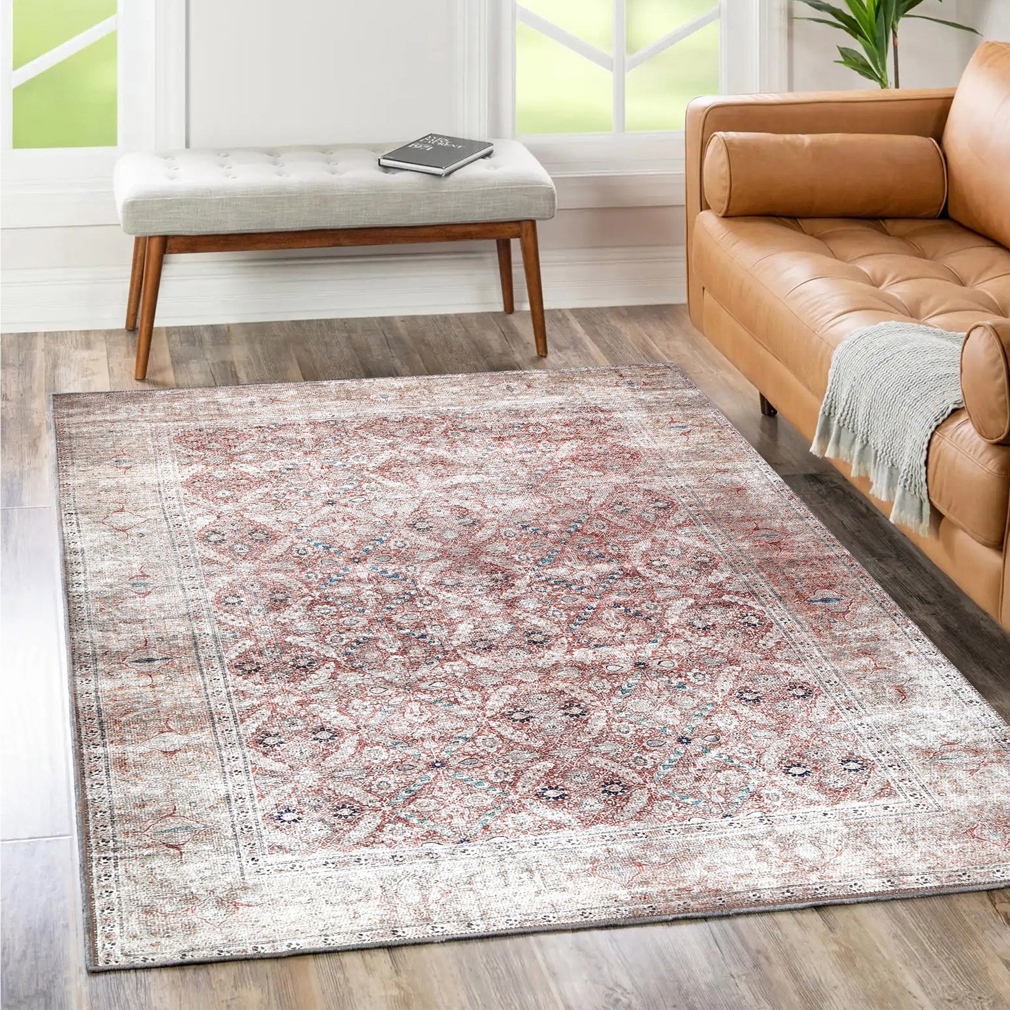 Tekapo Levent Distressed Vintage Machine Washable Rug