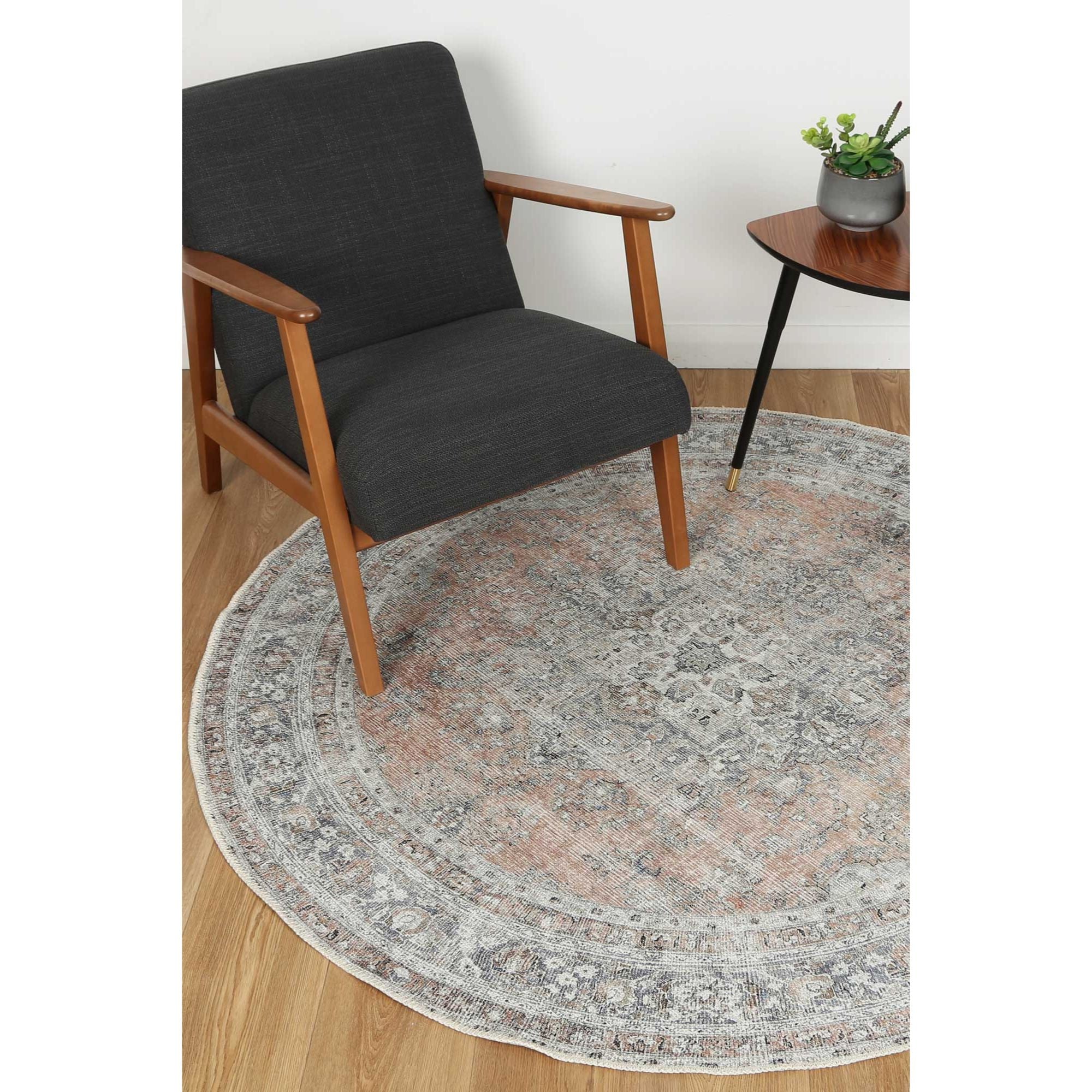 Kerikeri Oxus Desert Distressed Vintage Round Washable Rug