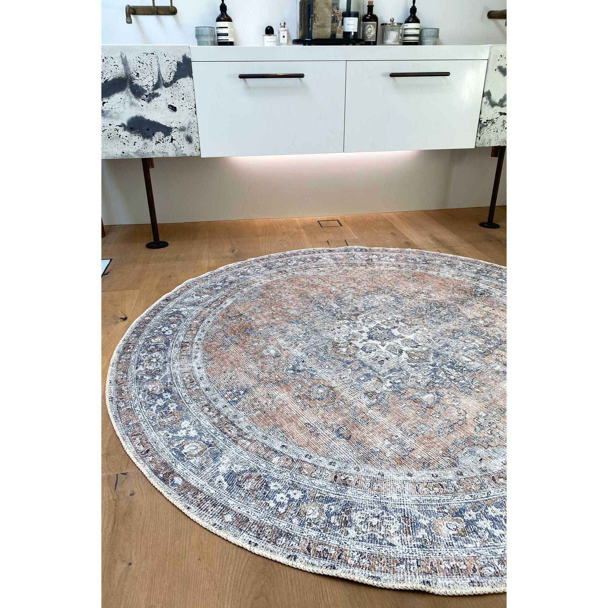 Kerikeri Oxus Desert Distressed Vintage Round Washable Rug