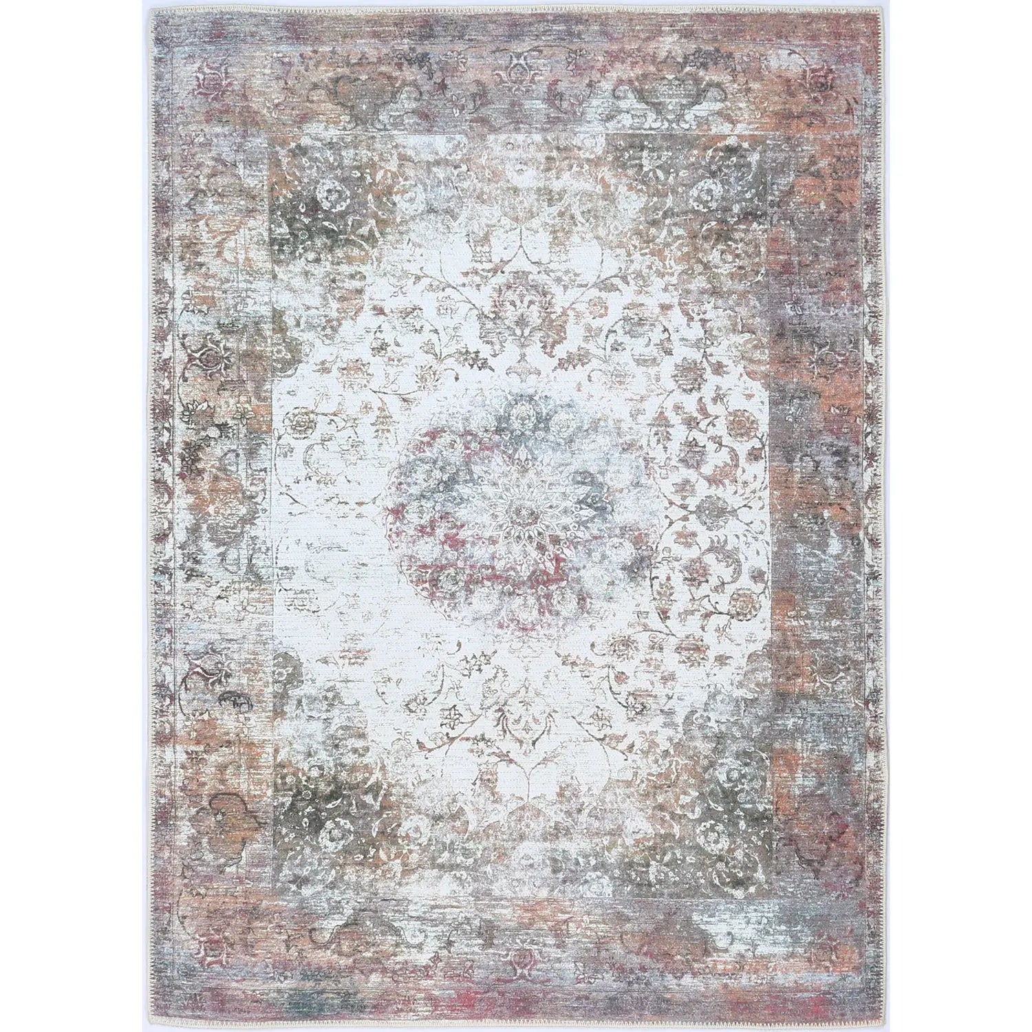 Aorere Enchant Medallion Multi Distressed Washable Rug