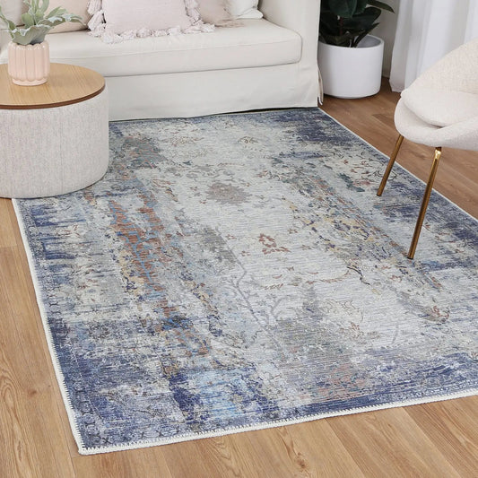 Aorere Enchant Steel Distressed Machine Washable Rug