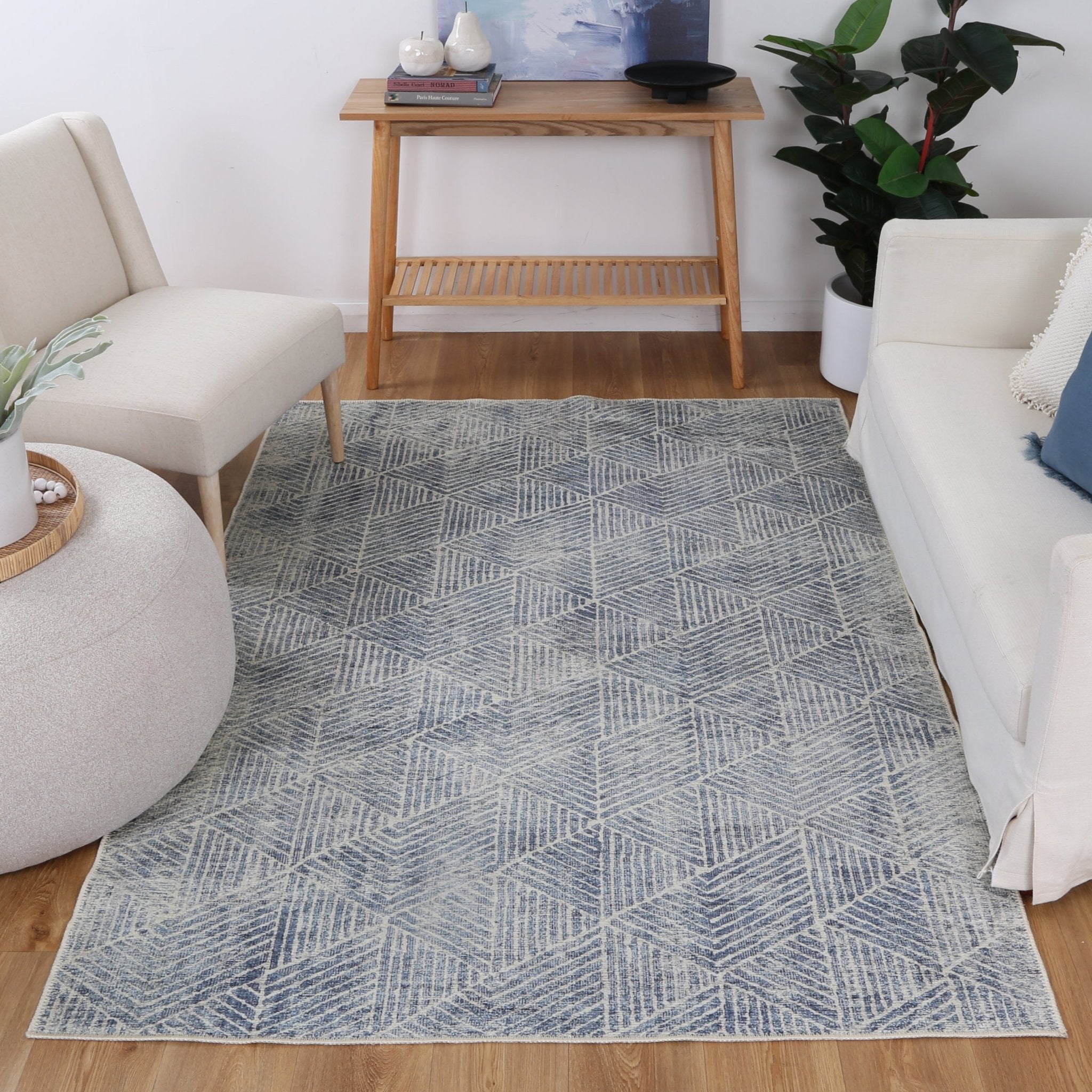 Akaroa Greenport Blue Machine Washable Rug