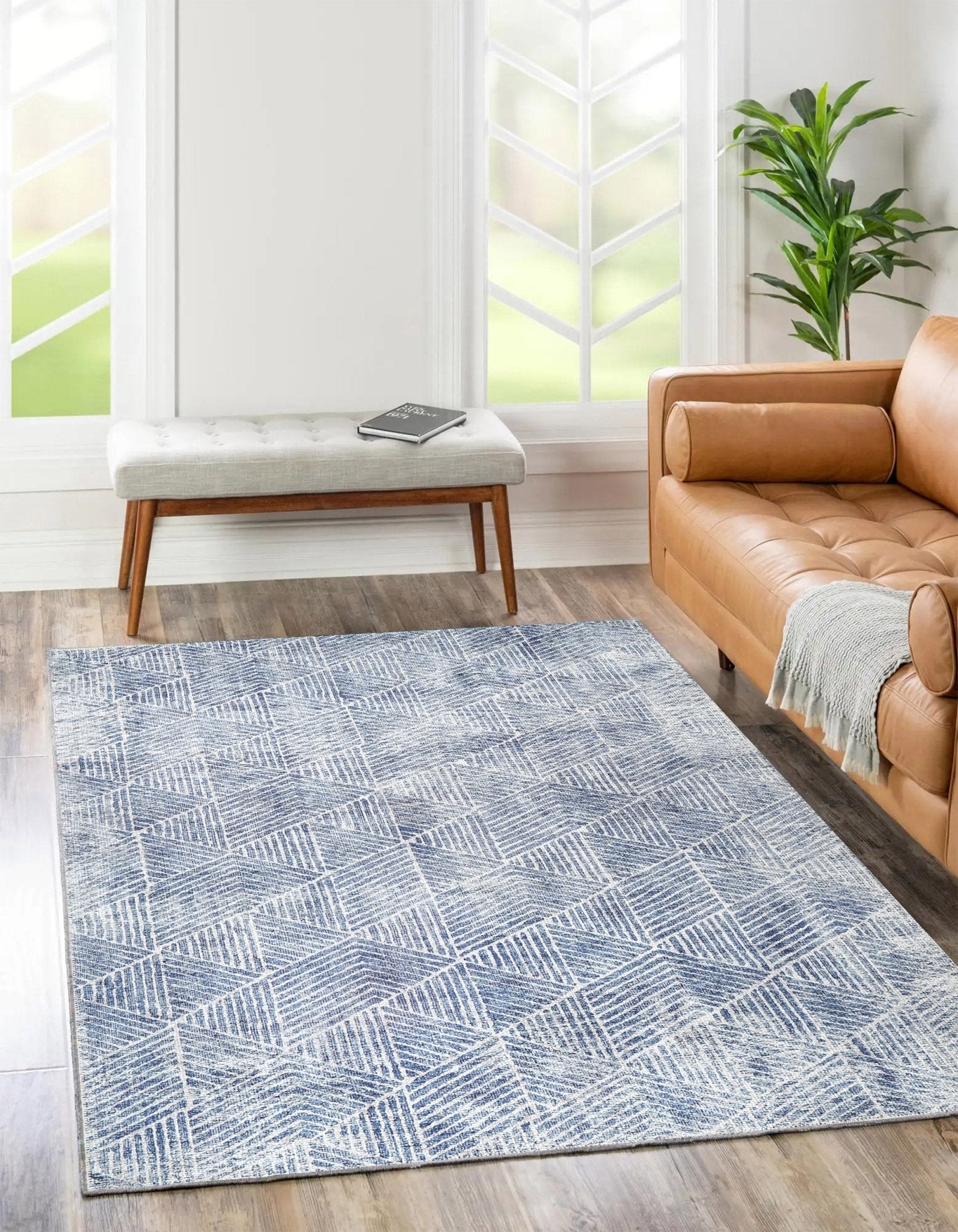 Akaroa Greenport Blue Machine Washable Rug