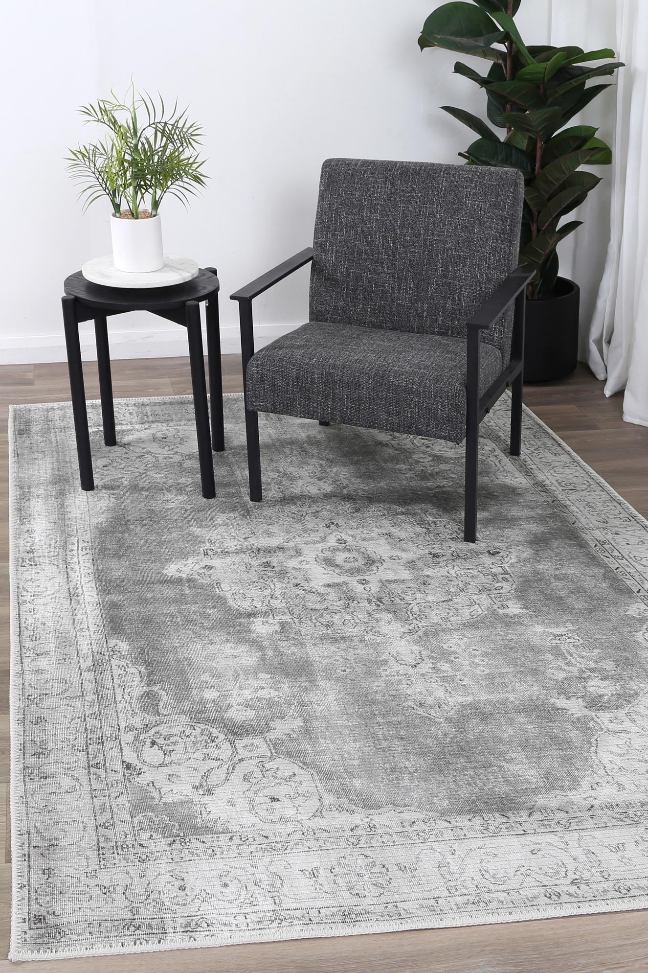 Omaru Isin Light Grey Machine Washable Rug