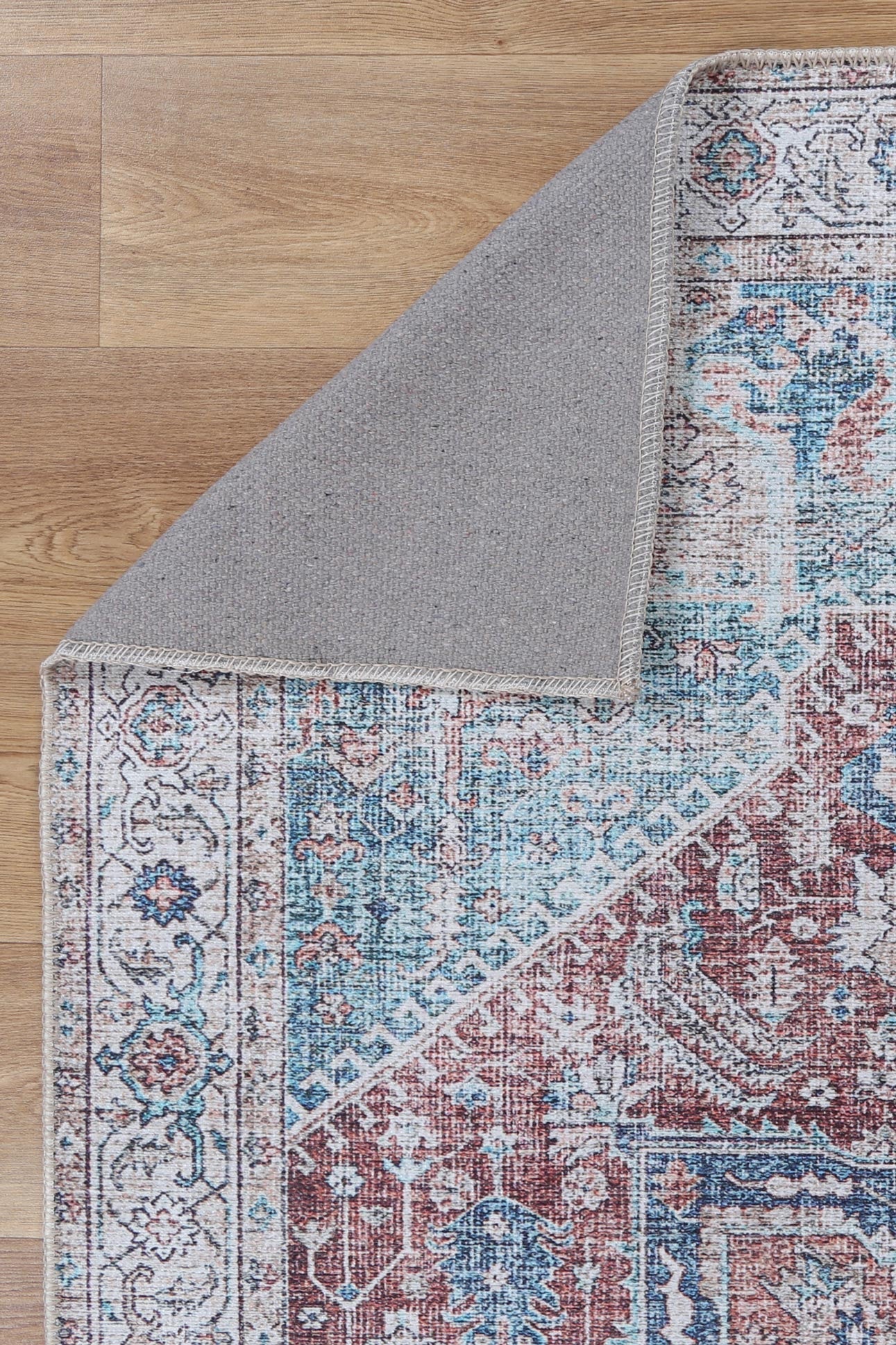 Riverton Kutha Blue Red Machine Washable Rug