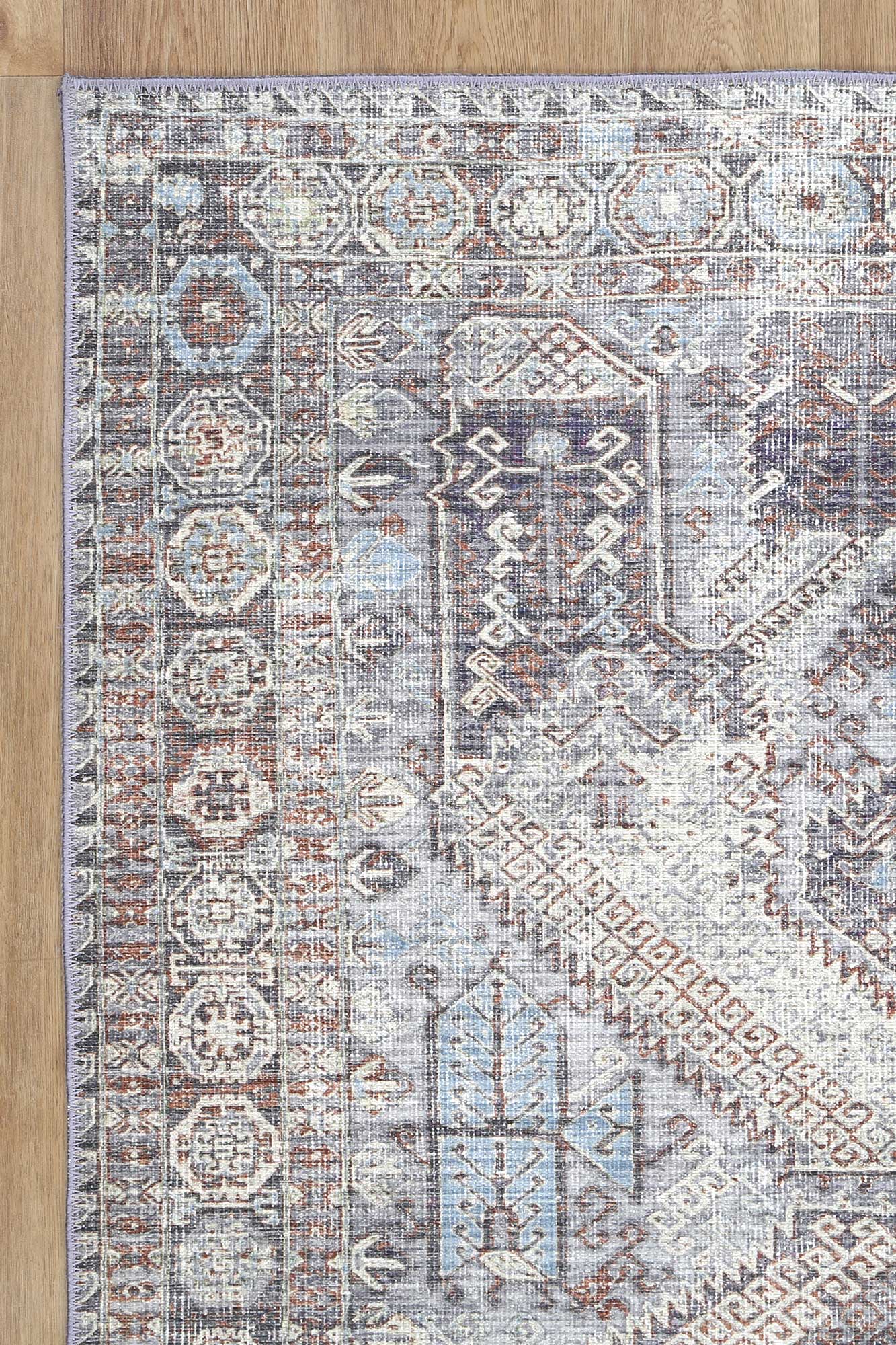 Taranaki Louvre Blue Machine Washable Rug