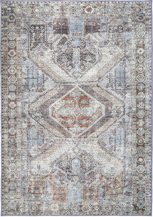 Taranaki Louvre Blue Machine Washable Rug