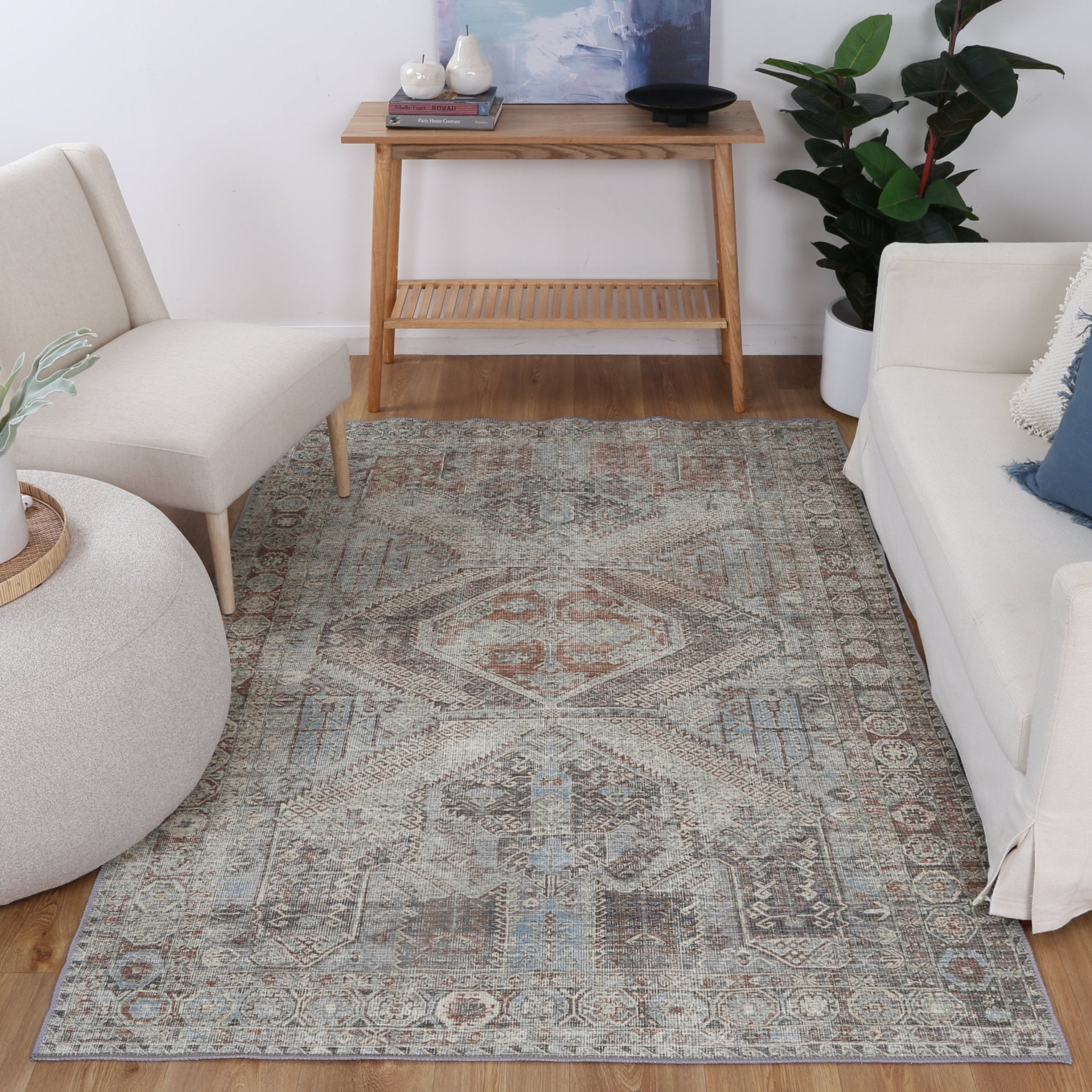 Taranaki Louvre Blue Machine Washable Rug