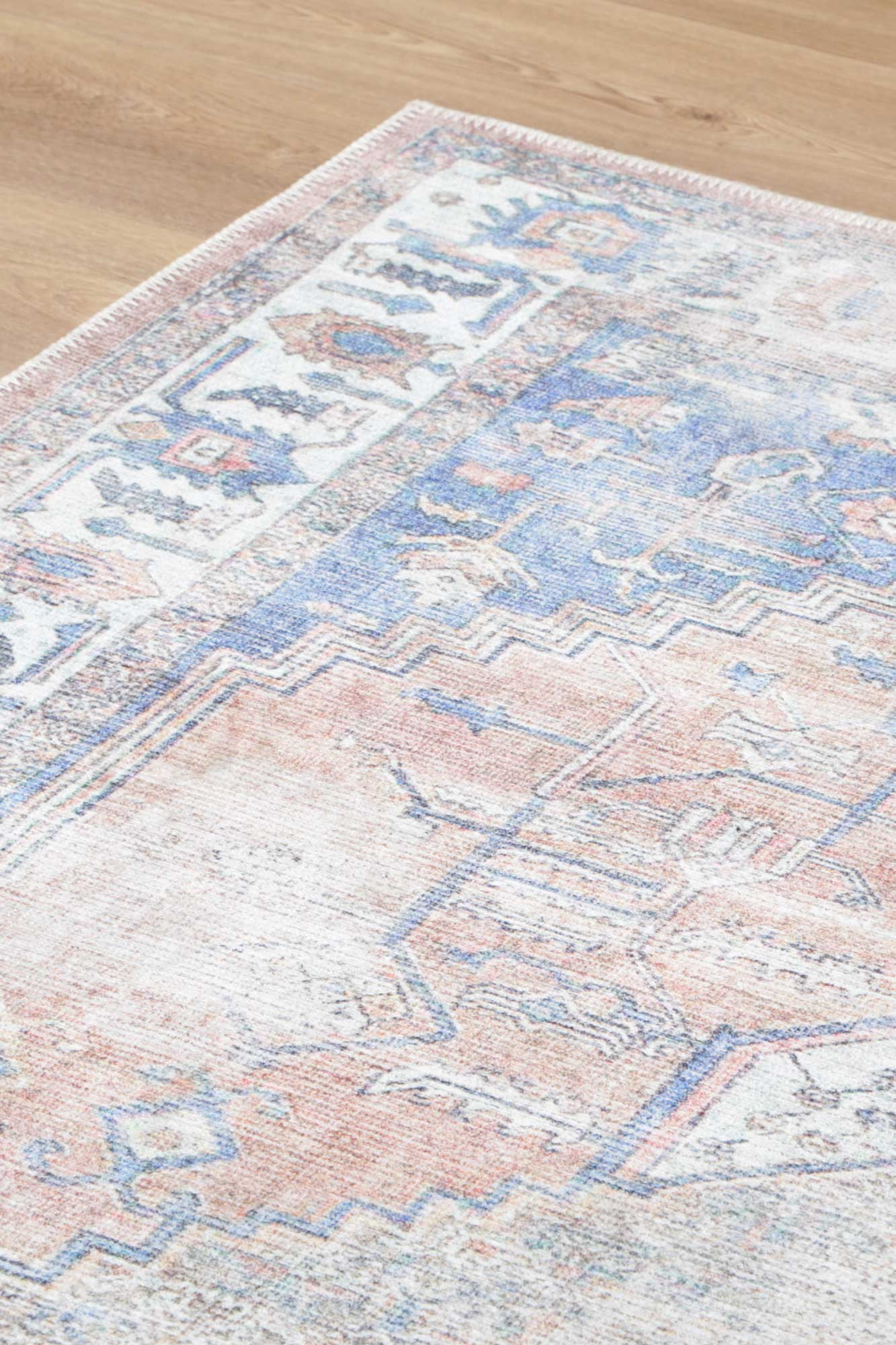 Kowhai Pissarro Terracotta Blue Machine Washable Rug