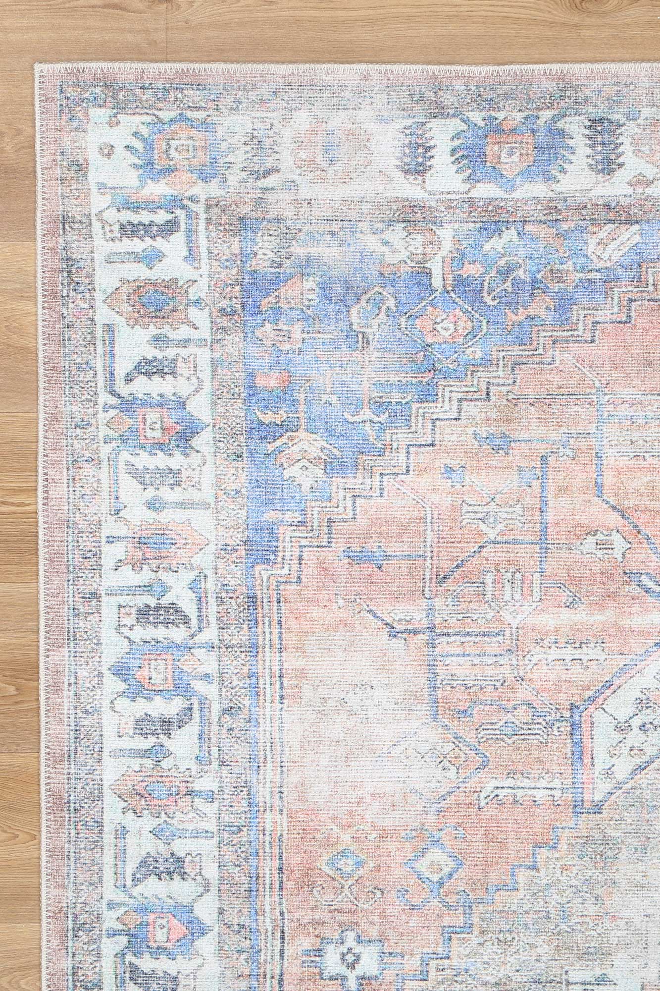 Kowhai Pissarro Terracotta Blue Machine Washable Rug