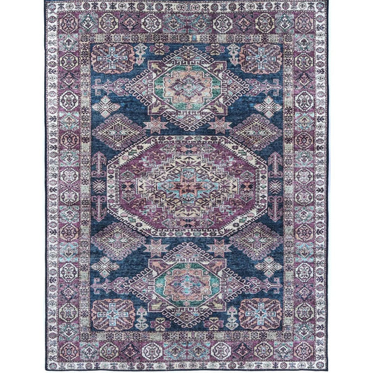 Piha Rajah Navy Purple Vintage Washable Rug