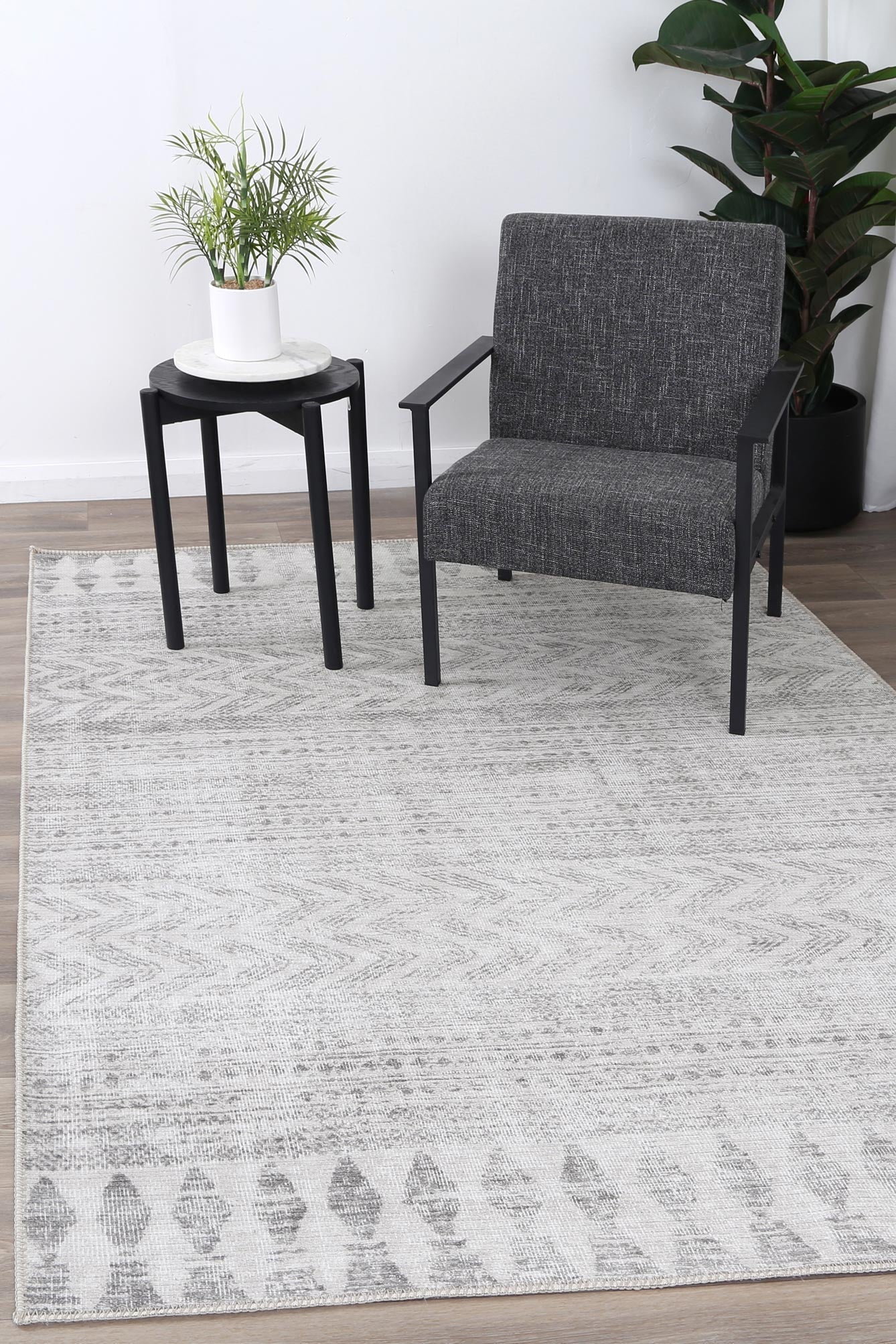 Gisborne Ramad Grey Machine Washable Rug