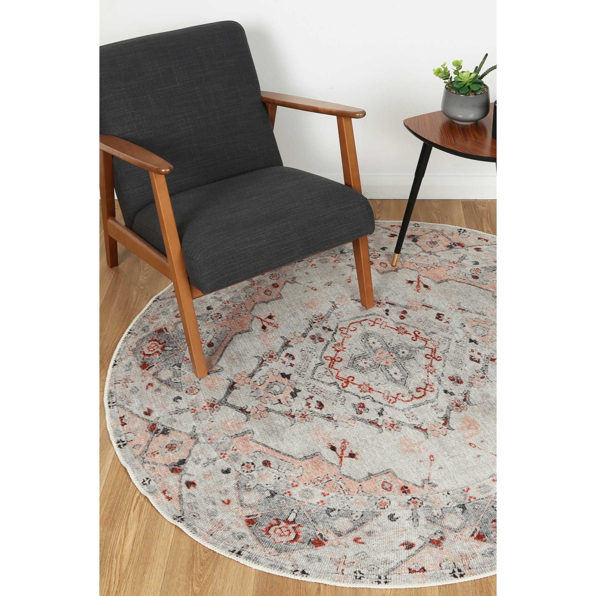 Te Anau Sauville Multi Distressed Vintage Round Washable Rug